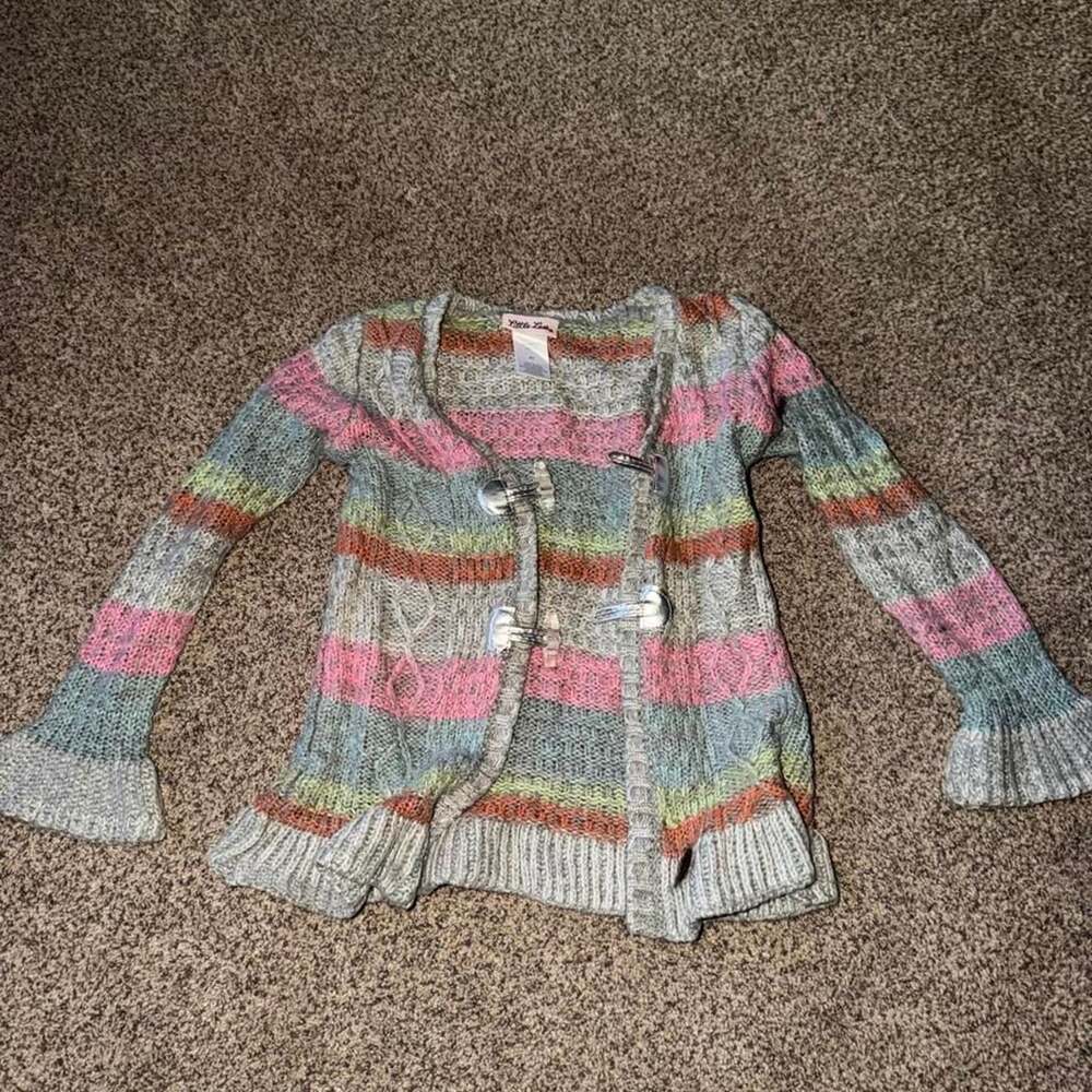 Little Lass Striped Cardigan Size 4T Multi Bell Sleeve Knit Sweater